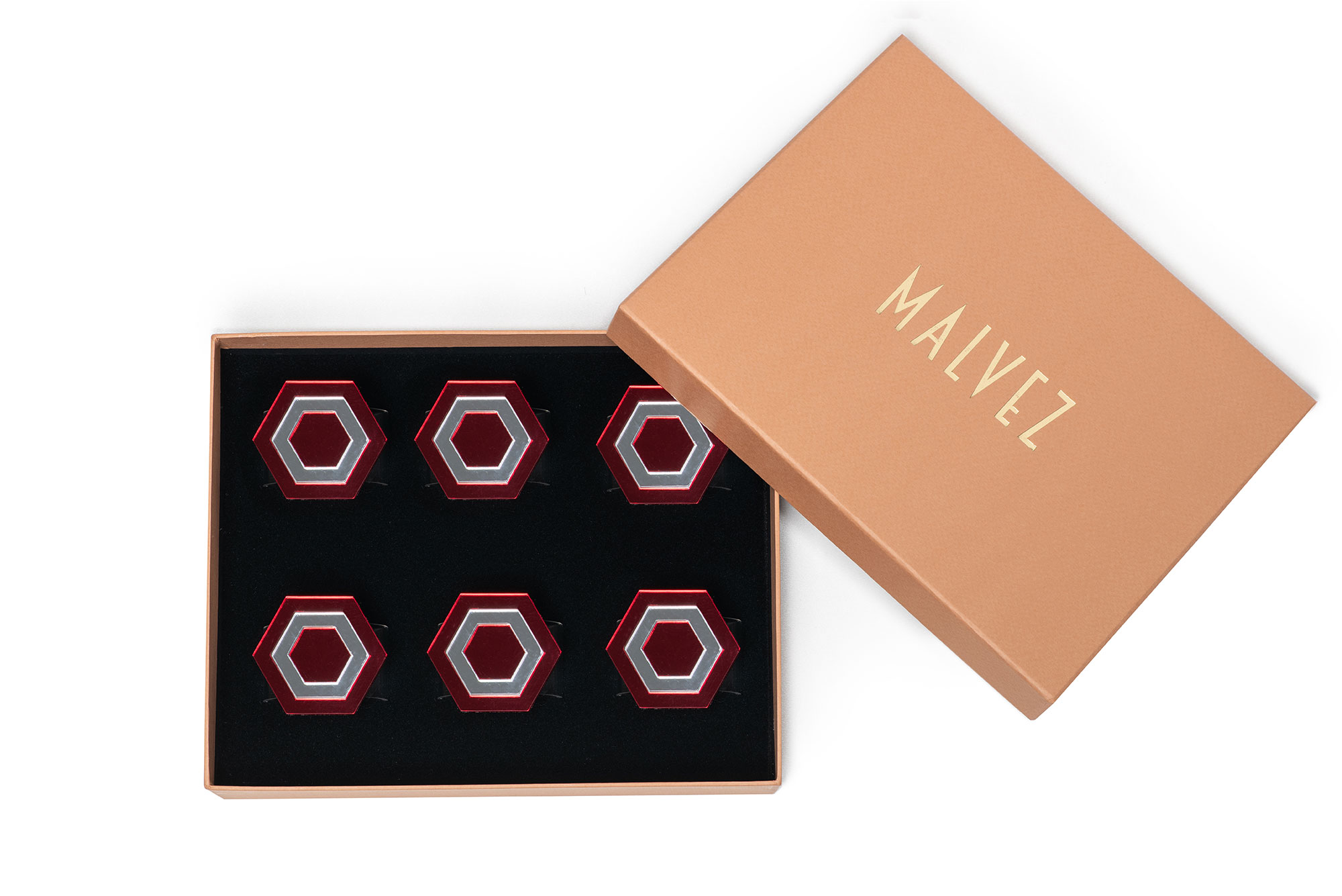 MALVEZ-NAPKIN-RINGS-HEXAGONAL-RED-SILVER-1